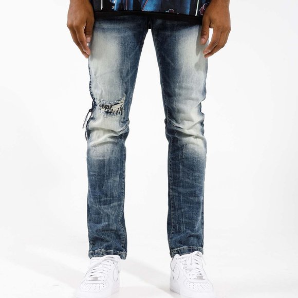 NWT Smoke Rise Distressed Ripped Thread Denim Slim Fit Jeans (Various Sizes) - Picture 1 of 4
